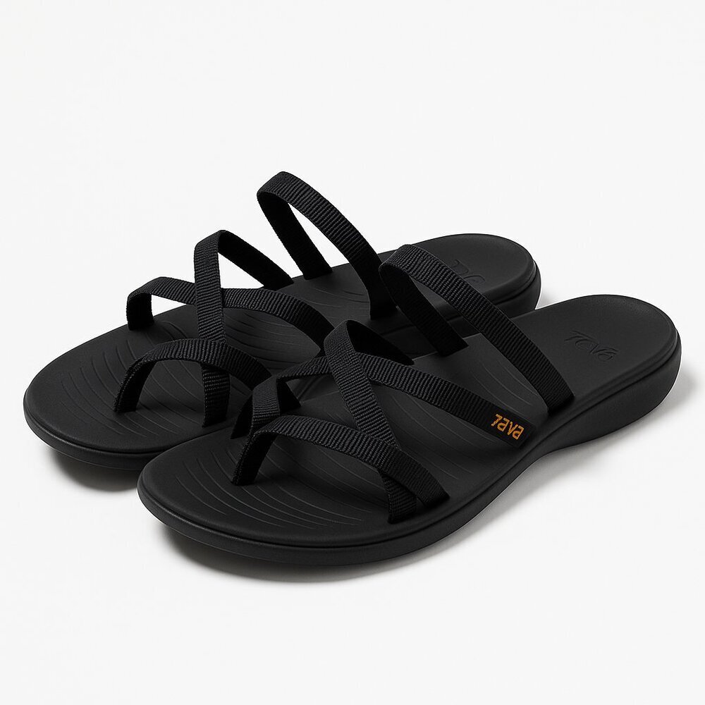 Teva Women's Black Strappy Slide Sandals